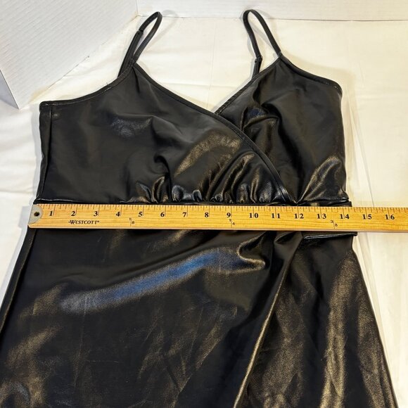 Zaful Black Faux Leather Asymmetrical Mini Dress w/Adjustable Straps Size 8 - Picture 10 of 11